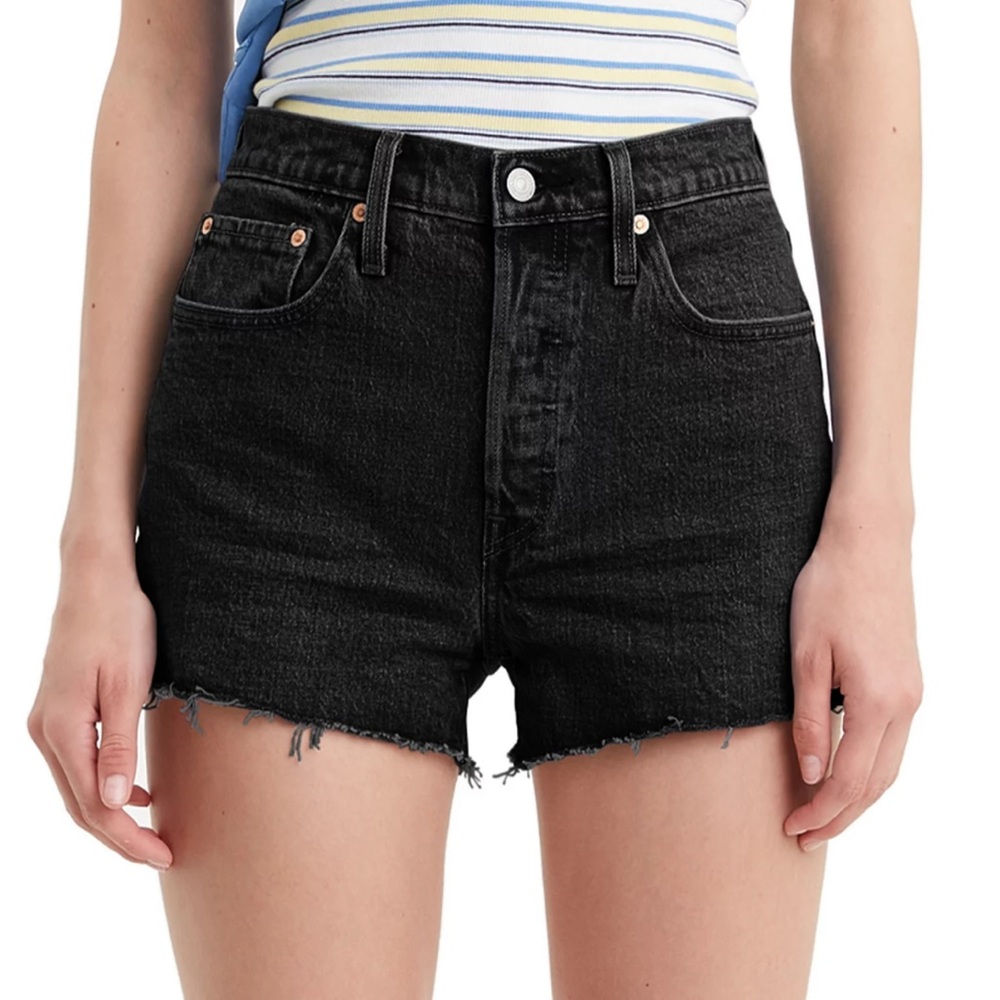 Levi's 501 Black Jean Shorts Distressed Frayed Hem size 27